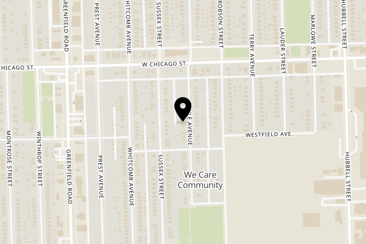 Map showing the location of Tasty Treats & More on 9345 Coyle St in Detroit